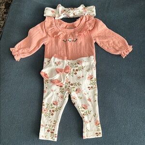 Baby Essentials Peach and Floral Kids Matching Set